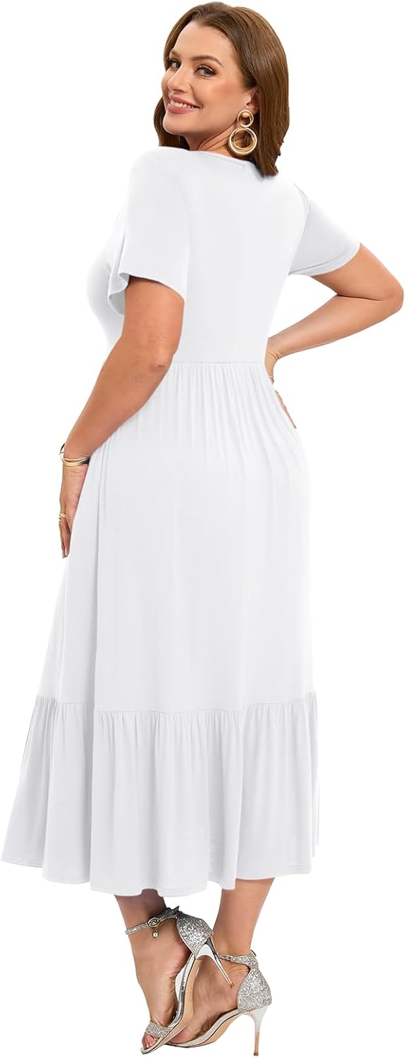LARACE Plus Size Dresses for Women Summer Casual Short Sleeve Long Dress Flowy Maxi Beach Dresses with Pockets L-6XL