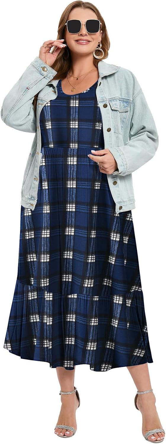 LARACE Plus Size Dresses for Women Summer Casual Short Sleeve Long Dress Flowy Maxi Beach Dresses with Pockets L-6XL