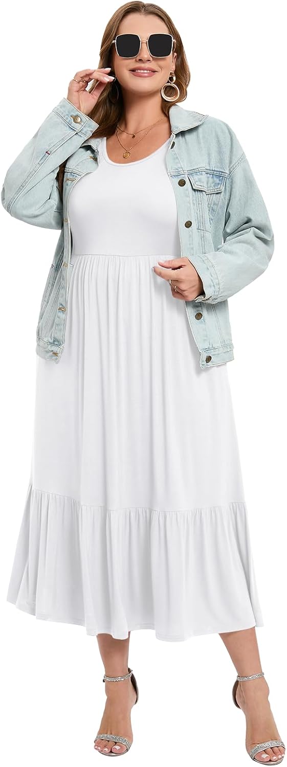 LARACE Plus Size Dresses for Women Summer Casual Short Sleeve Long Dress Flowy Maxi Beach Dresses with Pockets L-6XL