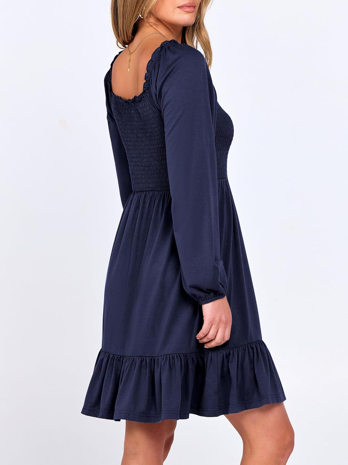 Womens Long Lantern Sleeve Square Neck Dress Smocked Tiered High Waist Ruffle Flowy Swing 2025