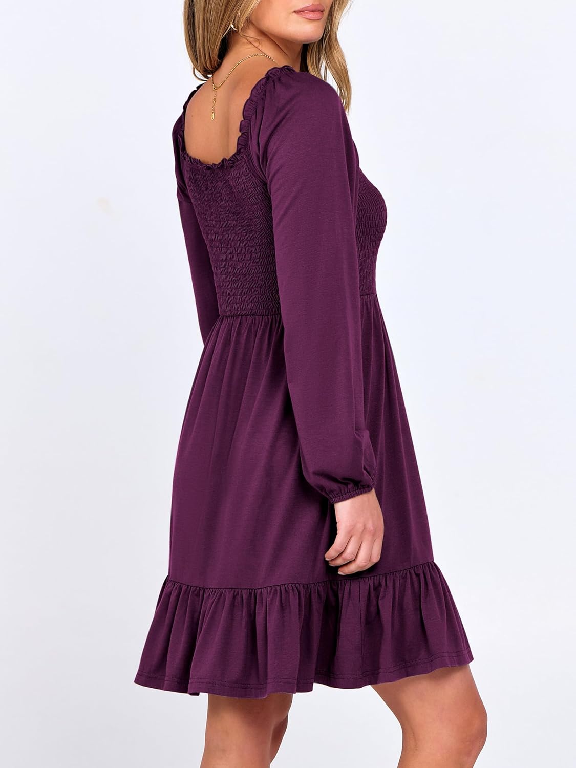 Womens Long Lantern Sleeve Square Neck Dress Smocked Tiered High Waist Ruffle Flowy Swing 2025