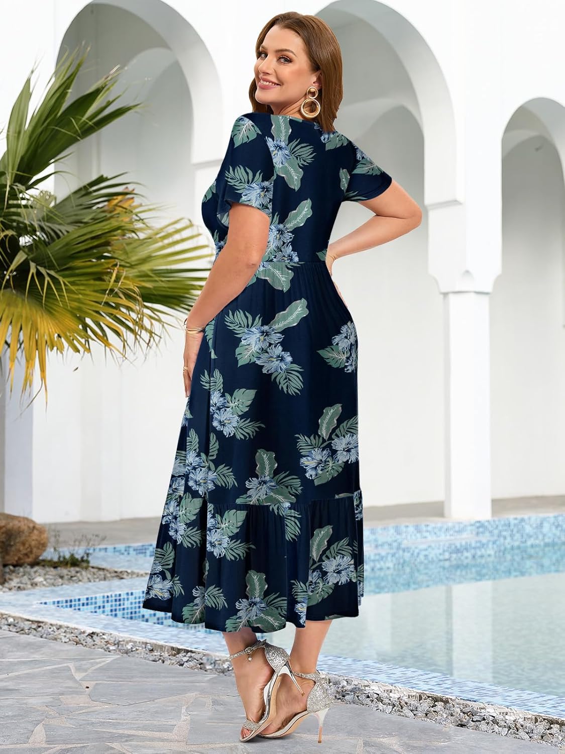 LARACE Plus Size Dresses for Women Summer Casual Short Sleeve Long Dress Flowy Maxi Beach Dresses with Pockets L-6XL
