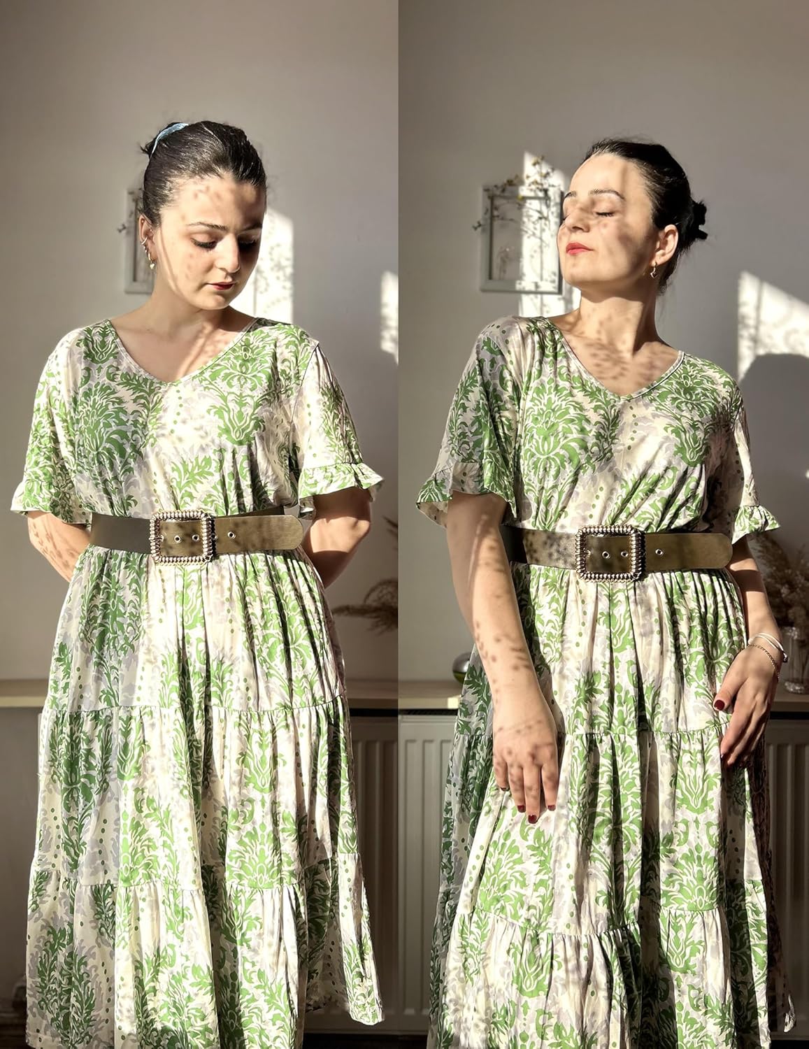 Womens Plus Size Short Sleeve Dress Summer Midi Casual Tiered V-Neck Aline Flowy Loose Dresses