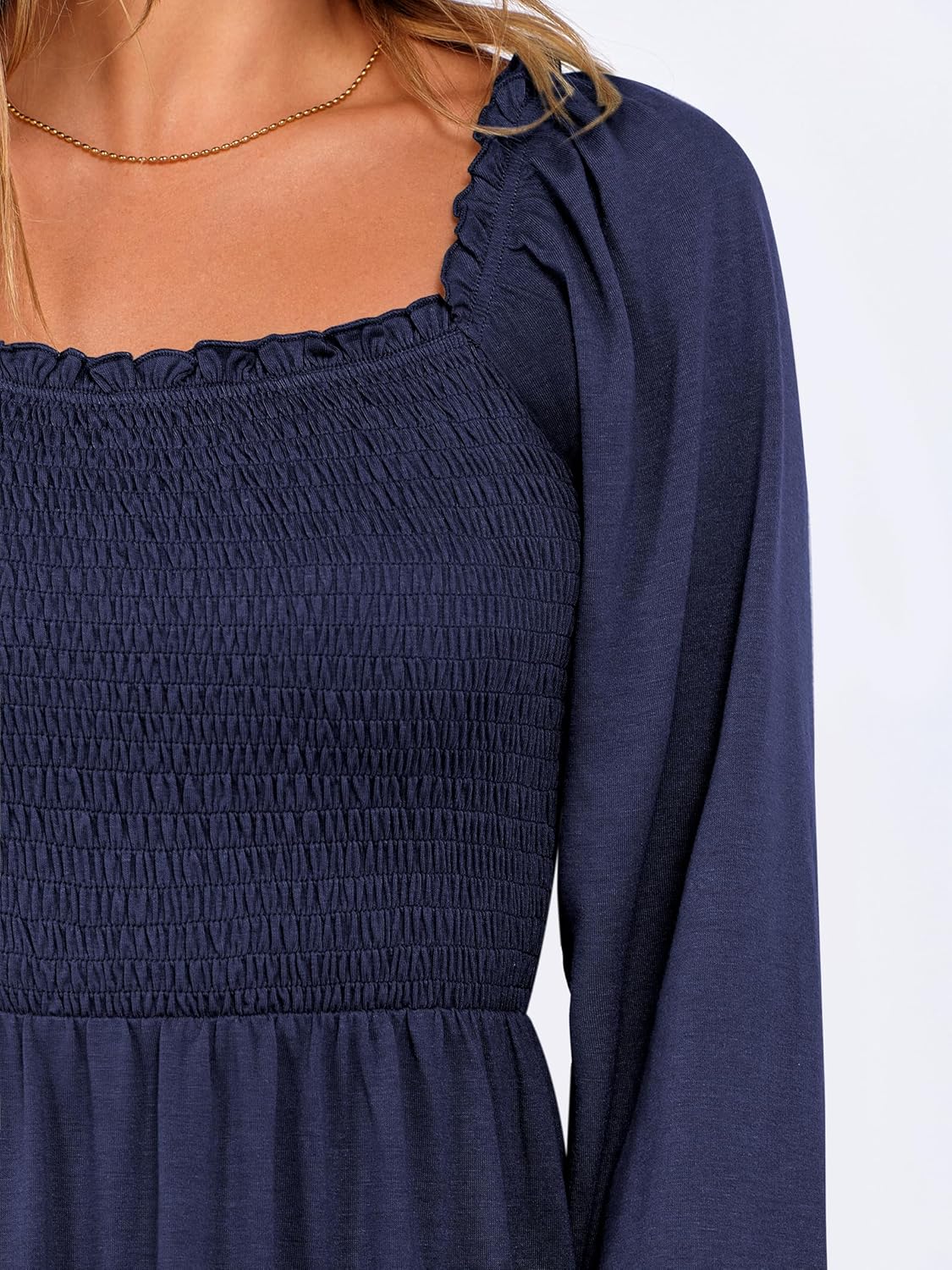 Womens Long Lantern Sleeve Square Neck Dress Smocked Tiered High Waist Ruffle Flowy Swing 2025